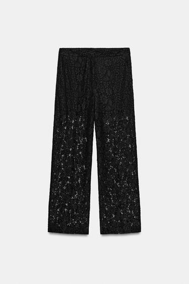 Zara CROPPED LACE PANTS - Black