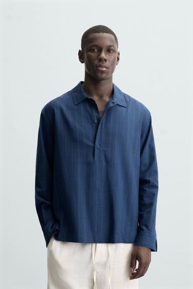 Zara STRIPED POLO SHIRT - Blue