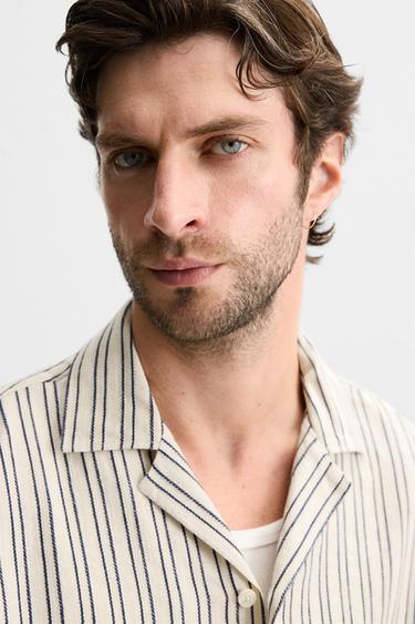 STRIPED TEXTURED SHIRT - Navy / White by Zara - Image 4