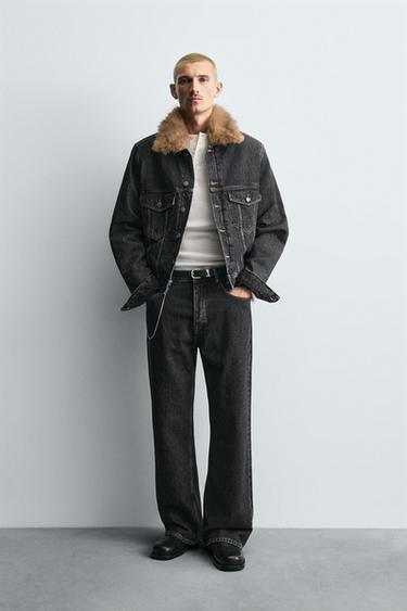 DENIM JACKET WITH FAUX FUR COLLAR - Charcoal by Zara - Image 0