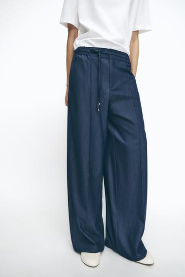 WIDE-LEG TROUSERS WITH ELASTIC WAISTBAND - Indigo by Zara