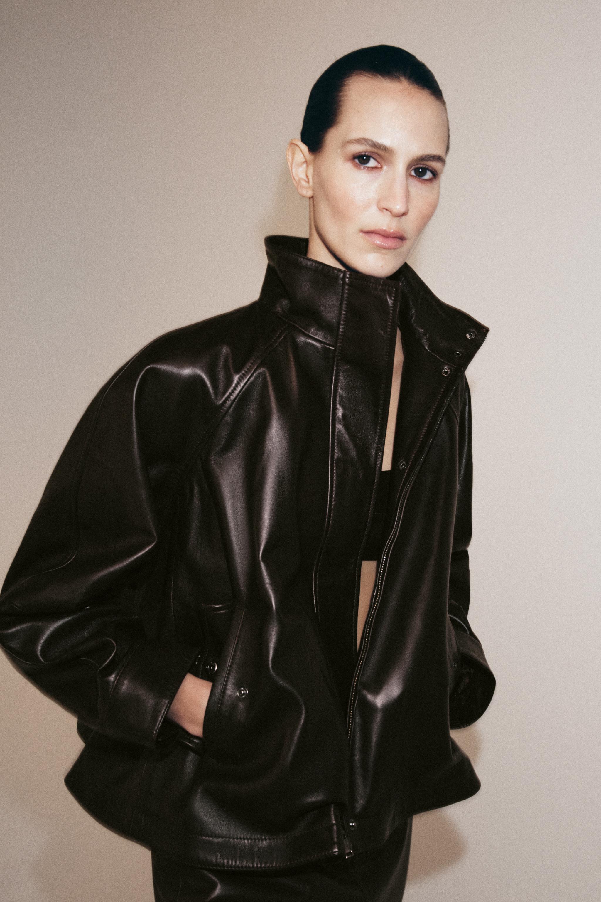 100% LEATHER BOMBER JACKET ZW COLLECTION
