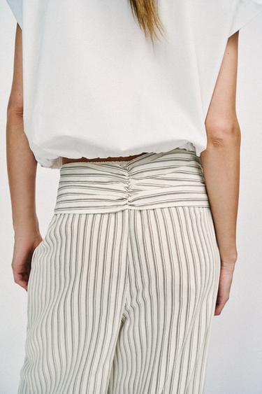 WIDE-LEG TROUSERS WITH SCARF DETAIL - Ecru / Brown by Zara - Image 6