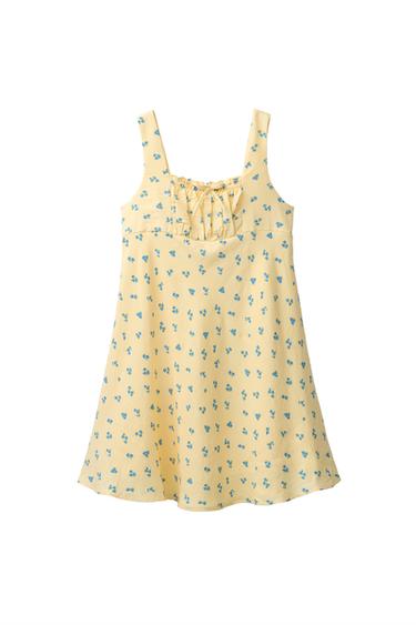 VESTIDO FRUNCE FLORES - Amarillo pastel de Zara