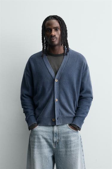 WASHED RELAXED FIT CARDIGAN - Blue by Zara