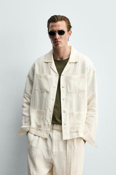 CHEMISE RELAXED FIT 100% LIN POCHES PLIS - Blanc cassé de Zara