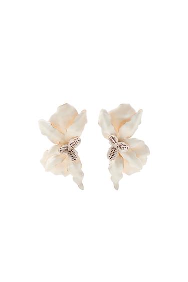 MAXI PENDIENTES ABANICO FLOR - Crema de Zara