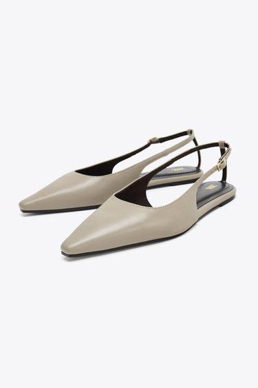 LEATHER SLINGBACK SHOES - Taupe Grey by Zara - Image 1