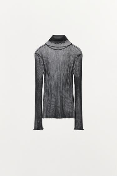 TANKO PLETEN TOP Z VISOKIM OVRATNIKOM - Siva od Zare