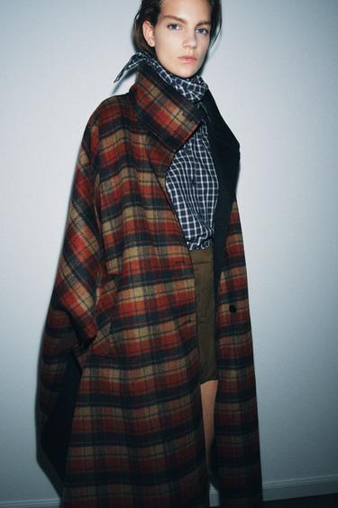 ZW COLLECTION LIMITED EDITION WOOL BLEND CHECK CAPE - bordeaux/ecru by Zara - Image 3