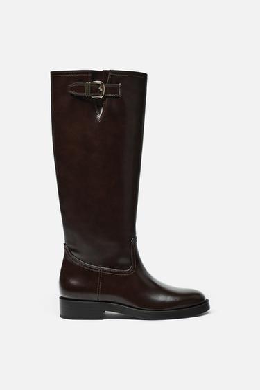 BUCKLE KNEE-HIGH BOOTS - Brown by Zara