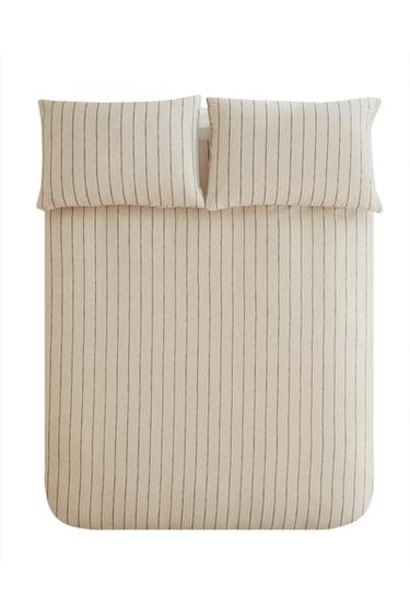 STRIPED COTTON AND LINEN DUVET COVER - Light beige by Zara