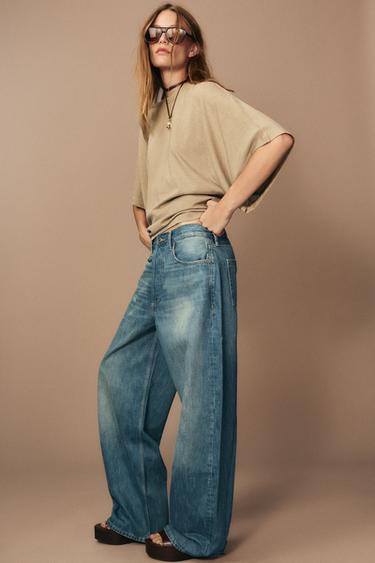 Zara ZW COLLECTION RELAXED MID-RISE JEANS - Blue