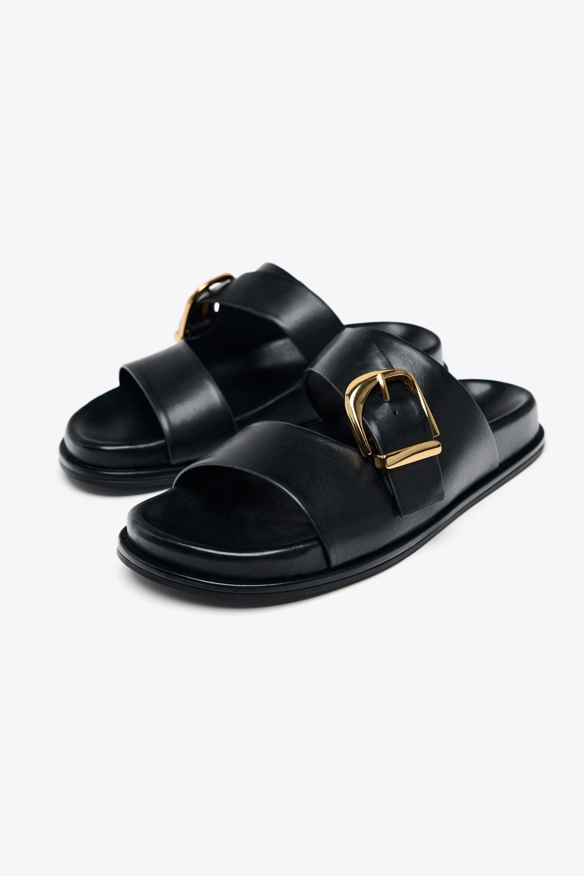 BUCKLE FLAT SANDALS - Black | ZARA United States