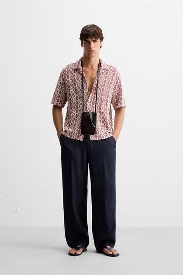 CROCHET TEXTURED SHIRT - White / Red by Zara - Image 0