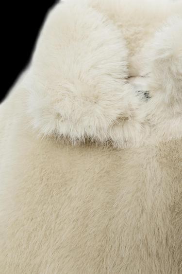 Zara SHORT FAUX FUR TOGGLE COAT - Light beige
