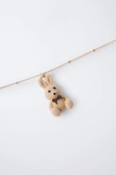 PACK OF TWO FLOCKED BUNNY AND PADLOCK NECKLACES - Golden by Zara - Image 1
