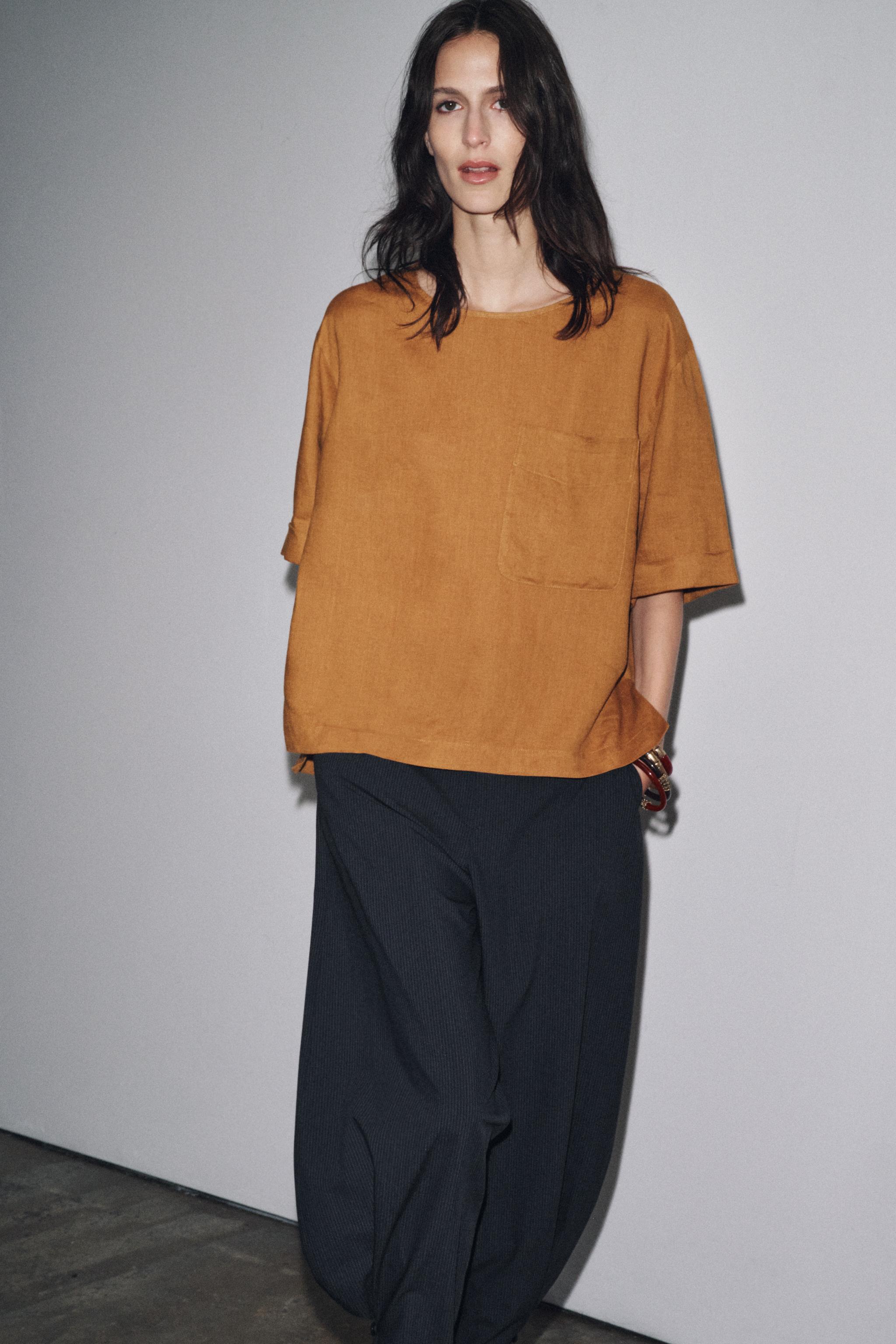 ZW COLLECTION LINEN SHORT SLEEVE TOP - Ecru | ZARA United States