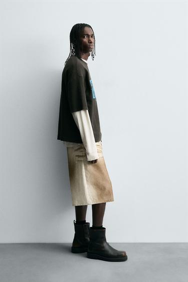 CONTRAST PRINT KNIT T-SHIRT - Dark brown by Zara - Image 3