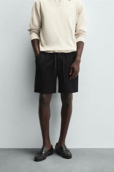 TEXTURED COMFORT BERMUDA SHORTS - Black by Zara