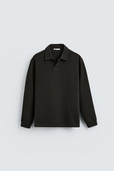 TEXTURED POLO SHIRT WITH RIBBED TRIMS - Dark brown by Zara - Image 0