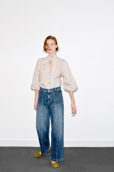 Zara PRUGASTA BLUZA SA MAŠNAMA – smeđa / bela