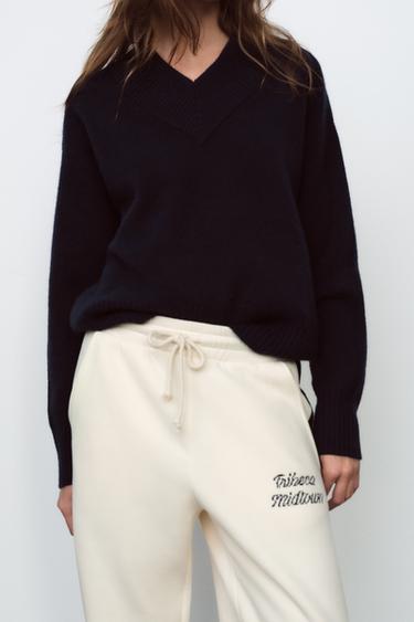 JOGGING TROUSERS WITH SLOGAN - Ecru by Zara - Image 1
