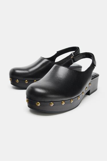 LEATHER CLOGS WITH STUDS - Black by Zara - Image 2