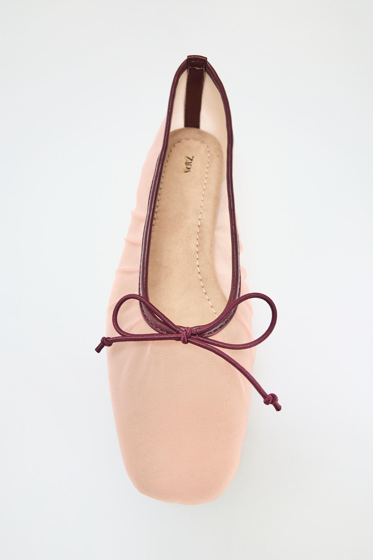 MESH BOW BALLET FLATS — Pink