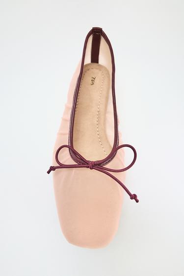 MESH BALLERINA FLATS WITH BOW - Pink by Zara