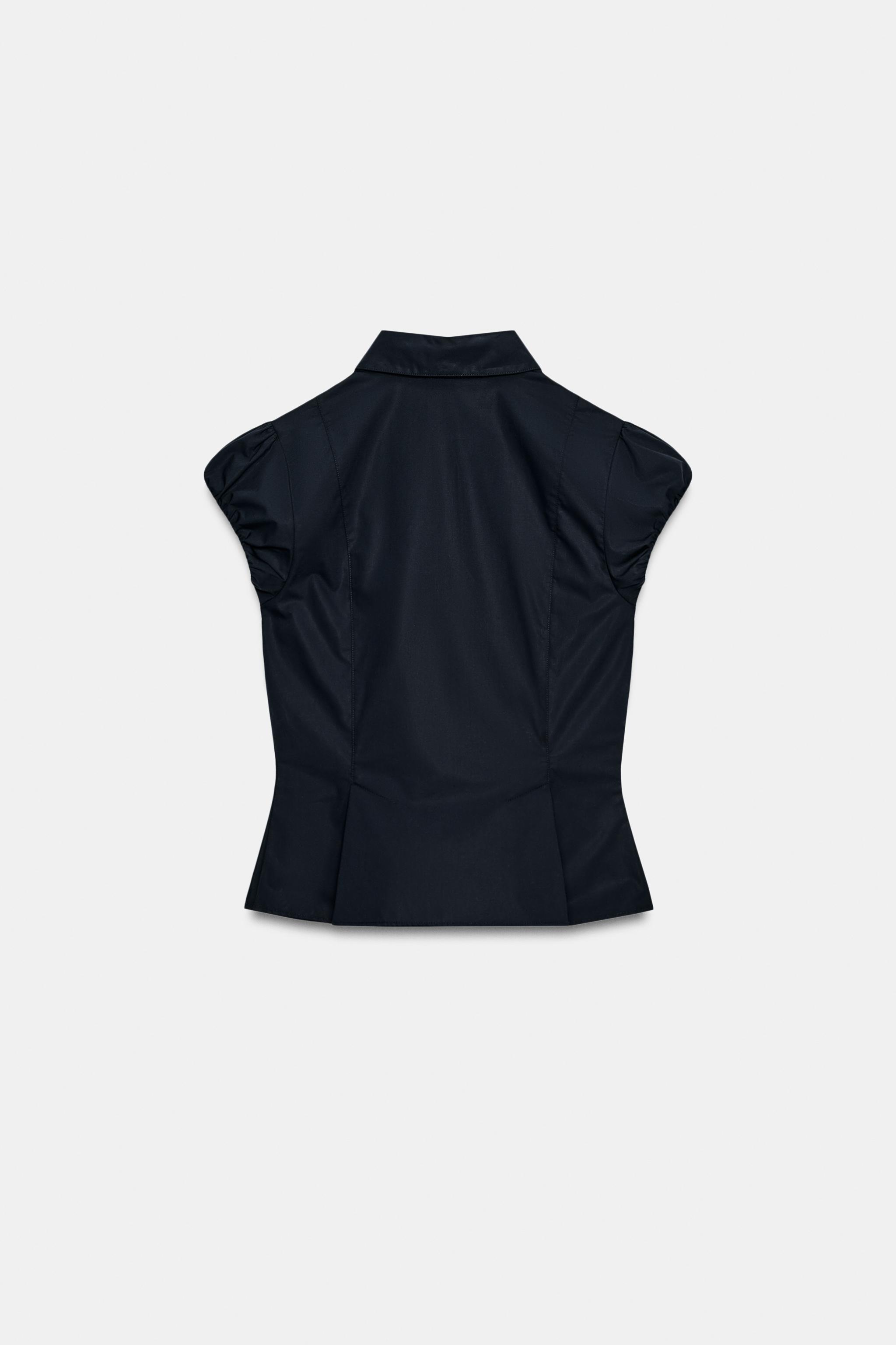 Женские рубашки Zara FITTED SHIRT WITH POCKETS AND SCARF DETAIL — фото 6