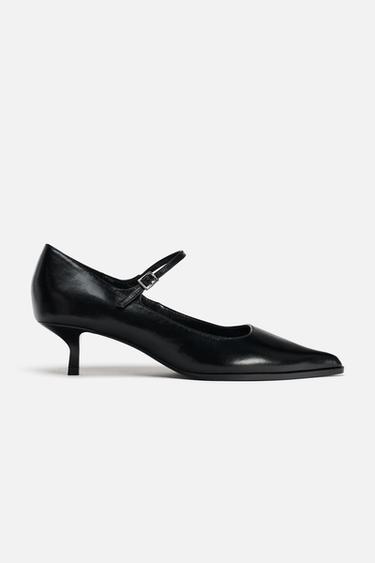LEATHER KITTEN HEEL SHOES - Black by Zara
