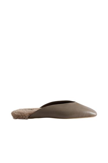 WARM LEATHER MULES - Taupe Grey by Zara