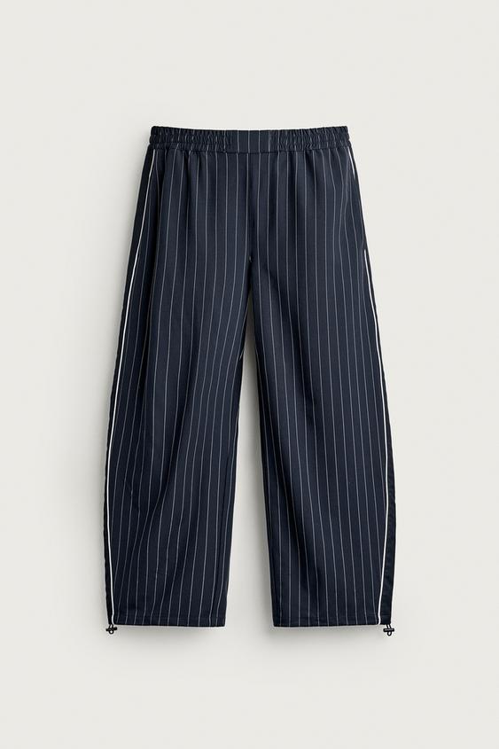 PANTALÓN RELAXED FIT RAYAS BANDA CONTRASTE - Marino de Zara - Imagen 0