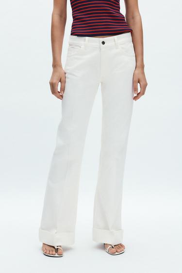 Zara ZW COLLECTION LOW-RISE FLARE JEANS - White