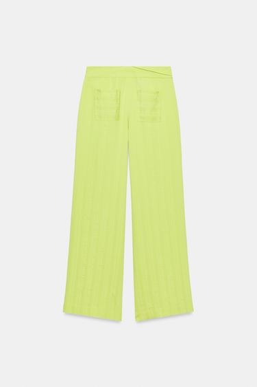 PANTALON LARGE TAILLE HAUTE À RABAT - Vert de Zara - Image 8