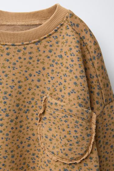 SWEAT À FLEURS POCHE AVEC DENTELLE - Ocre de Zara - Image 2