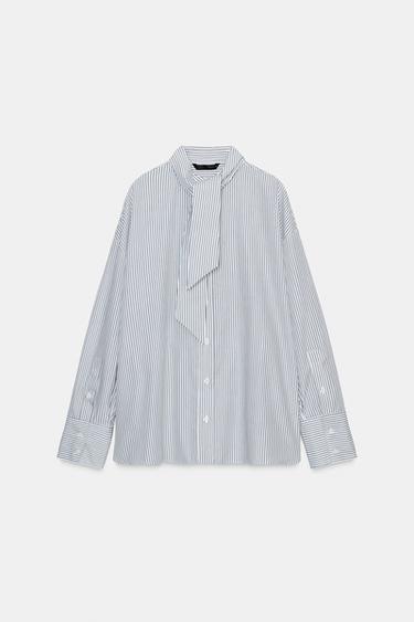 CAMISA POPELÍN RAYAS PAÑUELO - Blanco / Verde de Zara