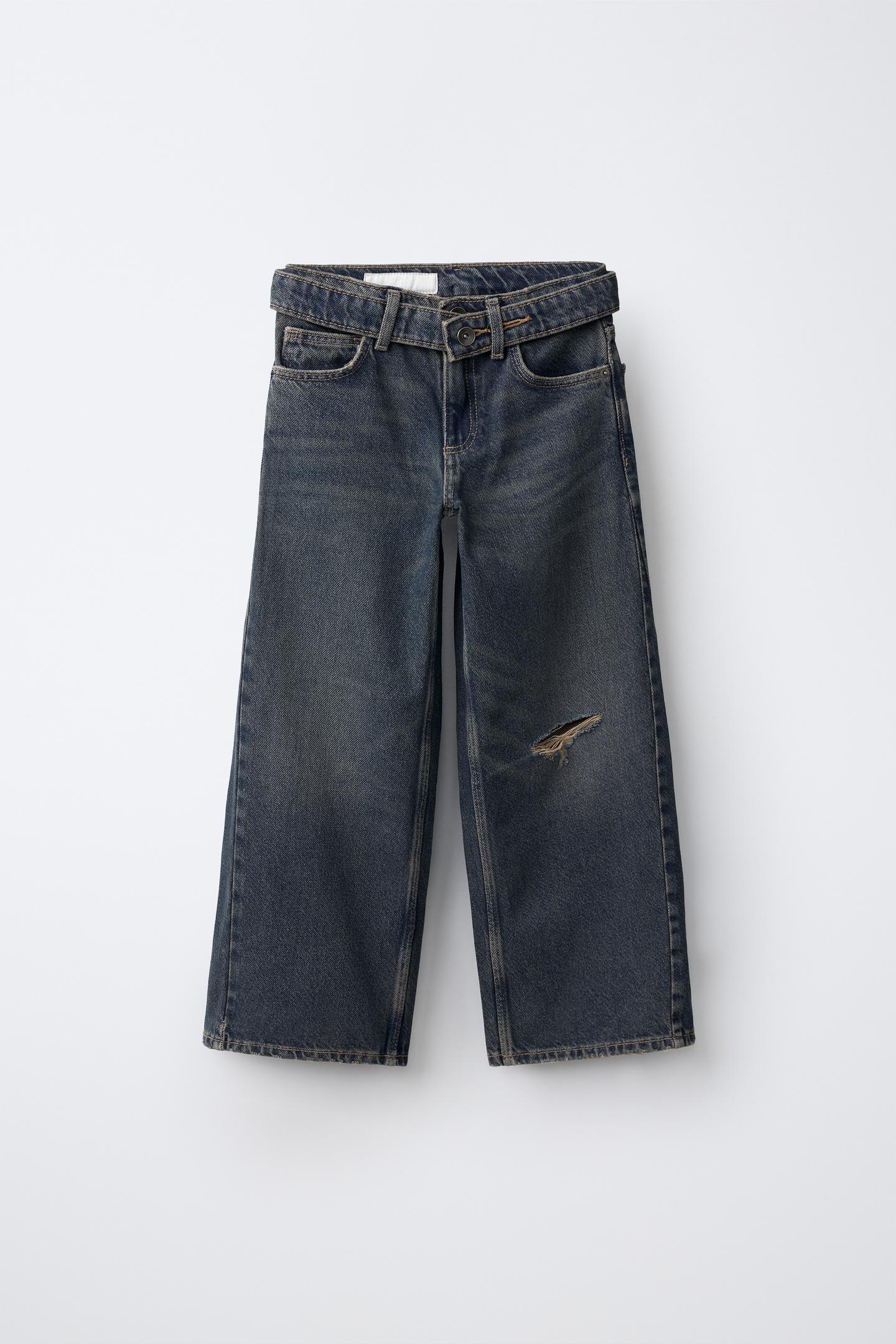 Детские джинсы Zara Wide-Leg Jeans with Belt, цвет: Синий