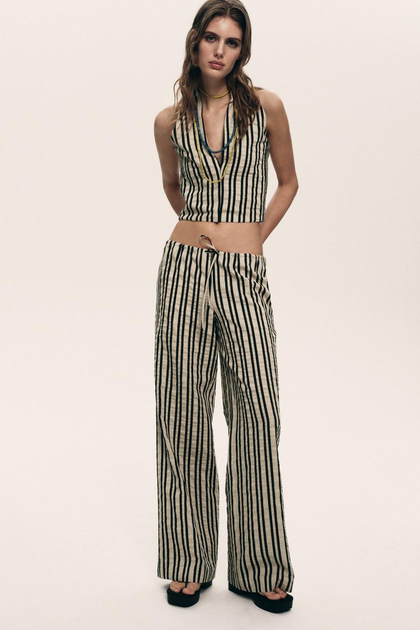 STRIPED TROUSERS - Black / Sand