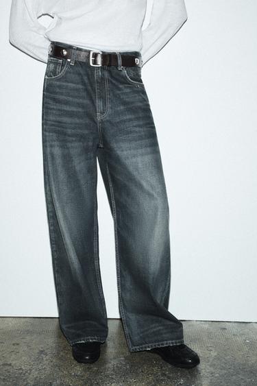 TRF EXTRA WIDE-LEG HIGH-WAIST JEANS - Navy blue by Zara