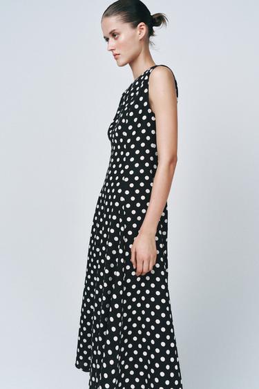 ZW COLLECTION POLKA DOT MIDI DRESS - Black / White by Zara - Image 4