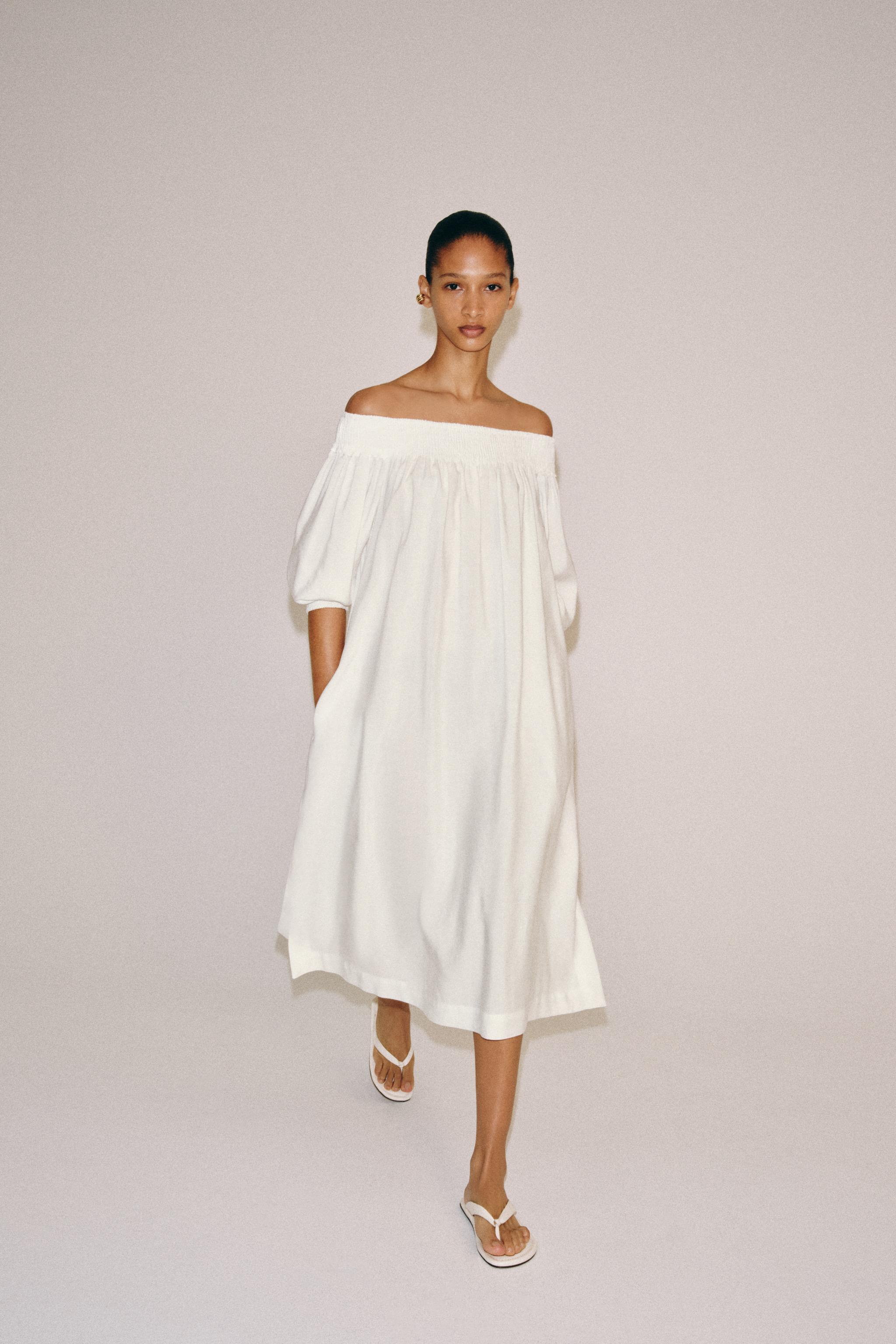 Женские платья Zara ZW COLLECTION OFF-THE-SHOULDER MIDI DRESS — фото 4