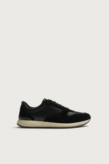 CASUAL LEATHER DETAIL SNEAKERS — Black 1