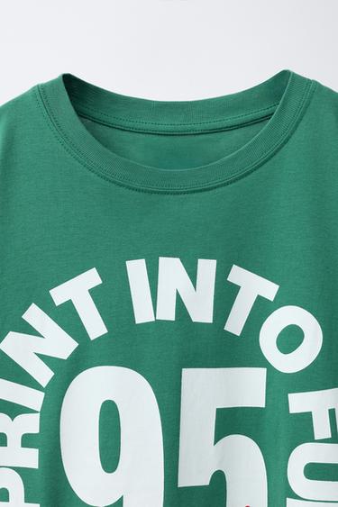 SLOGAN PRINT T-SHIRT - Green / Blue by Zara - Image 2