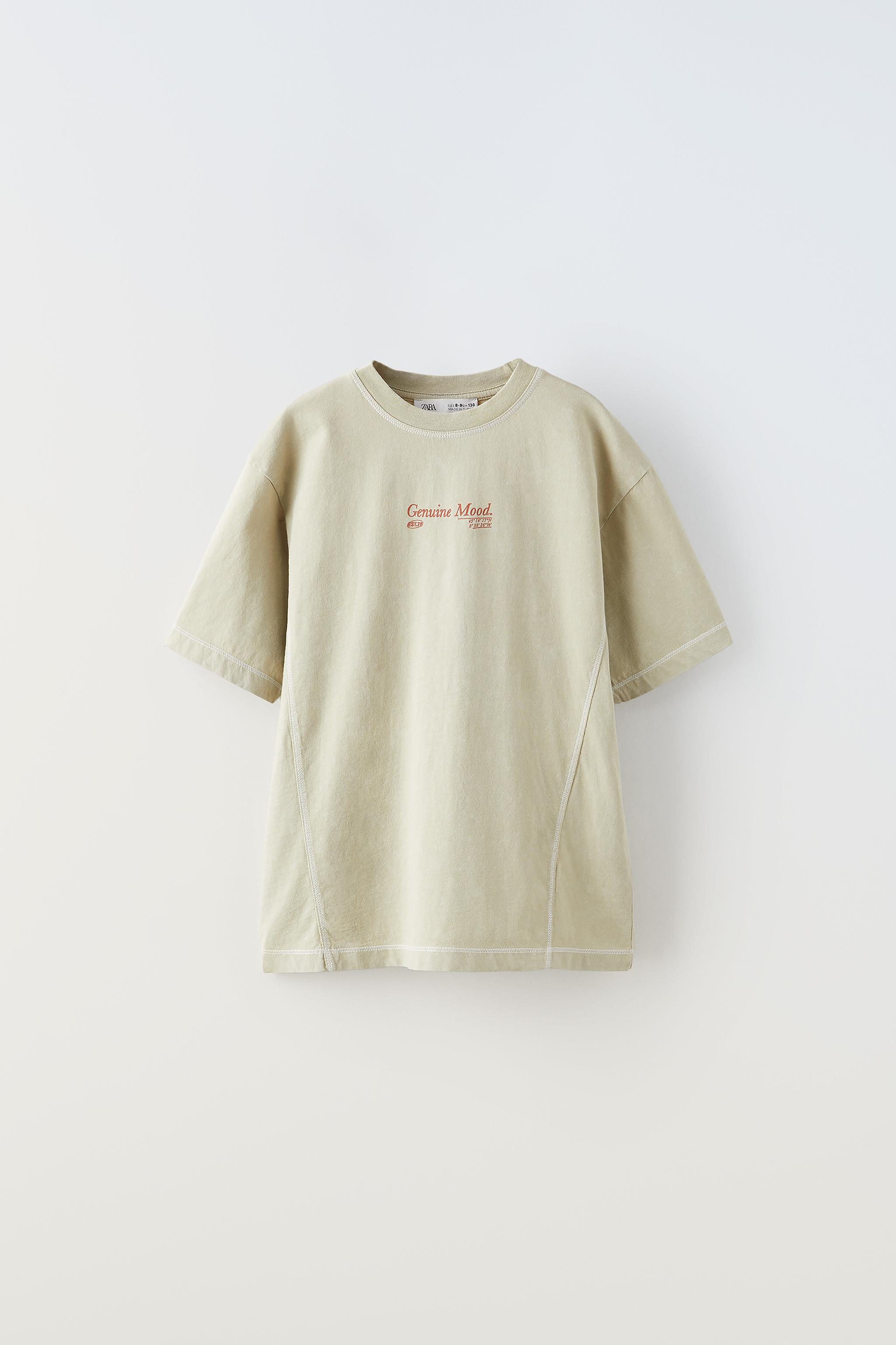 TOPSTITCHED TEXT T-SHIRT - taupe brown | ZARA Canada