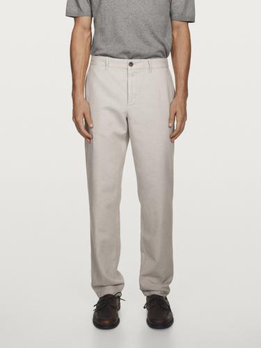 Zara Linen blend tapered fit trousers - Stone