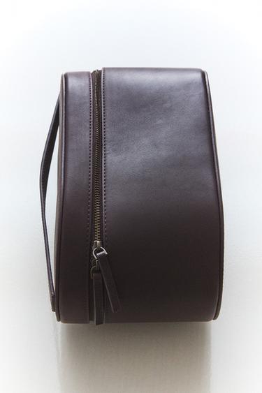 RIGID NAPPA LEATHER MAKEUP BAG — Burgundy Red 1