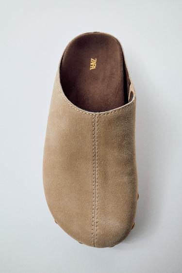 SPLIT SUEDE SLINGBACK SHOES WITH STUDS - Beige by Zara