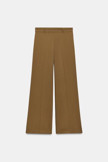 CALÇA RETA COM VISCOSE - Verde-oliva da Zara